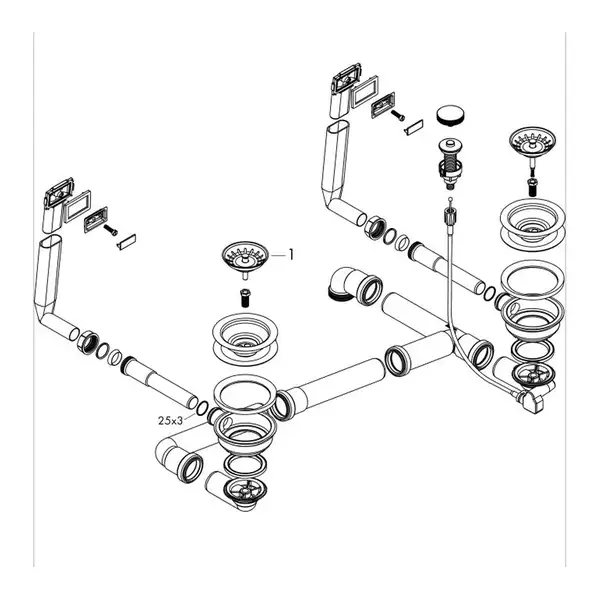 Сифон з переливом для мийки Hansgrohe D15-11 Automatic на 2 чаші, сталевий (43932800)