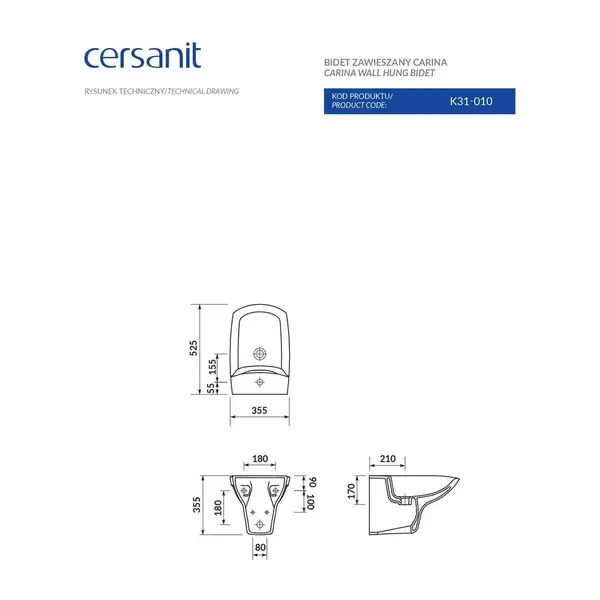 Cersanit Carina Біде підвісне, біле (CCBW1000150831) Cersanit Carina Біде підвісне, біле (CCBW1000150831)