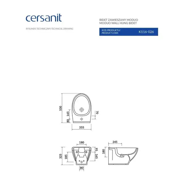 Cersanit Moduo Біде підвісне, біле (CCBW1001527797)