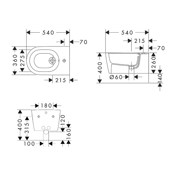 Біде підвісне Hansgrohe EluPura S 540 мм  60278450