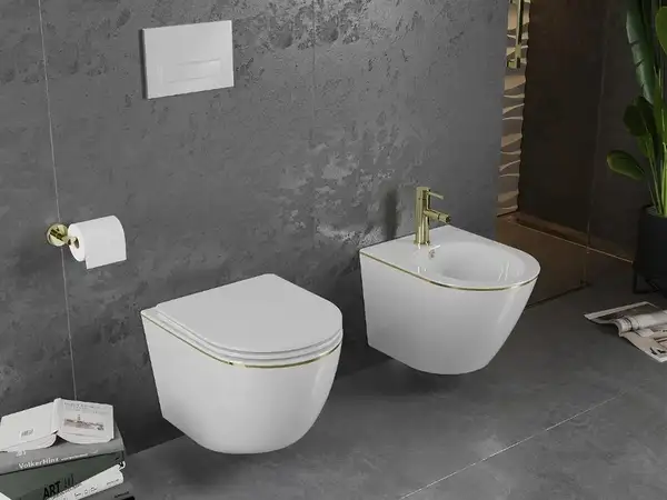 Подвесное биде MEXEN LENA WHITE GOLD EDGE (MEX-35224805) Подвесное биде MEXEN LENA WHITE GOLD EDGE (MEX-35224805)