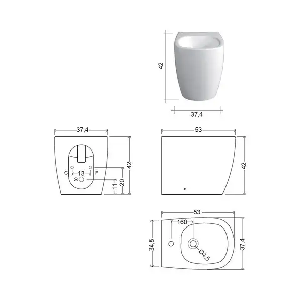 Nic-Design Біде підлогове Nic Design Ovvio 37,4х53х42 см, Antracite матовий (004432013) Nic-Design Біде підлогове Nic Design Ovvio 37,4х53х42 см, Antracite матовий (004432013)