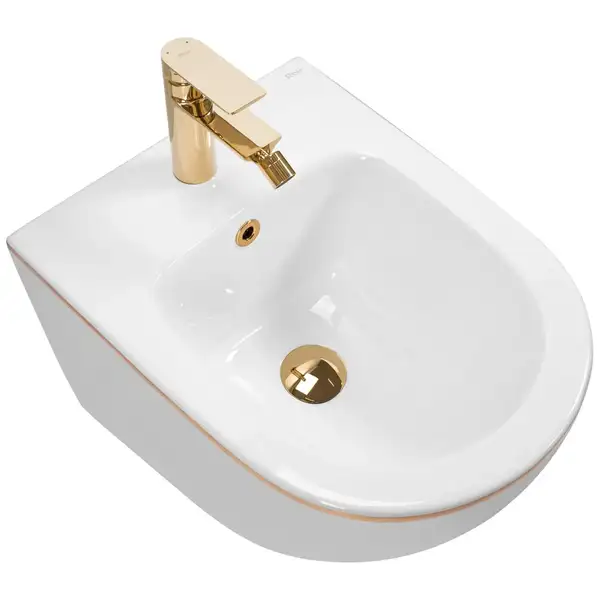 Подвесное биде REA CARLO MINI WHITE GOLD EDGE белое (REA-C6990) Подвесное биде REA CARLO MINI WHITE GOLD EDGE белое (REA-C6990)