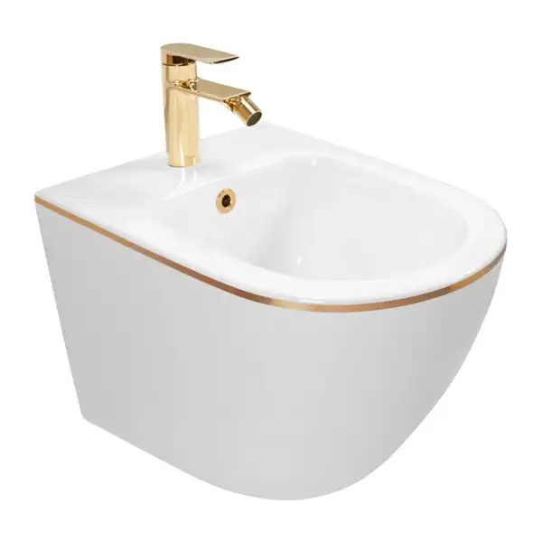 Подвесное биде REA CARLO MINI WHITE GOLD EDGE белое (REA-C6990) Подвесное биде REA CARLO MINI WHITE GOLD EDGE белое (REA-C6990)