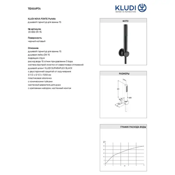 Kludi Nova Fonte Душовий гарнітур, чорний мат (2085039-15) Kludi Nova Fonte Душовий гарнітур, чорний мат (2085039-15)