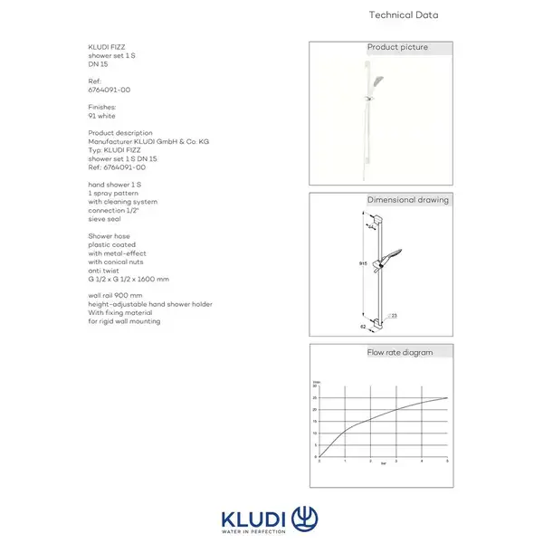 Душова стійка Fizz 6764091-00 1S 900 мм біла Kludi НІМЕЧЧИНА