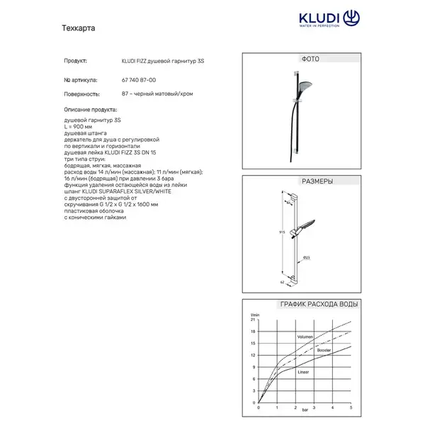 Душова стійка Fizz 6774087-00 3S 900 мм чорна Kludi НІМЕЧЧИНА Душова стійка Fizz 6774087-00 3S 900 мм чорна Kludi НІМЕЧЧИНА