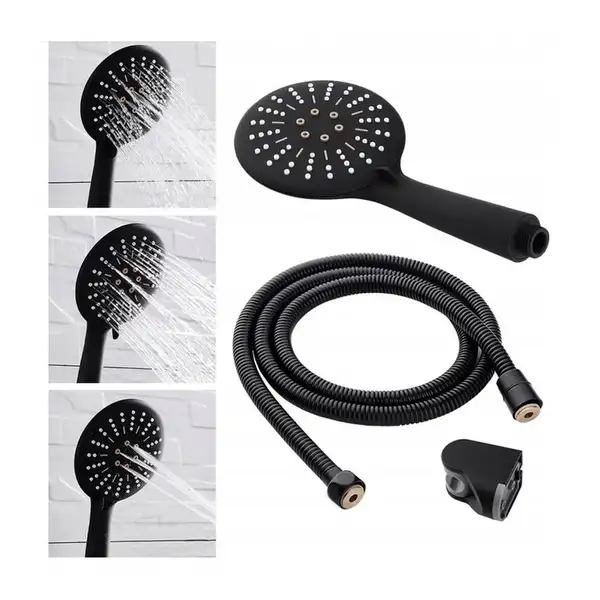 Душевая лейка REA BLACK + шланг + держатель черный (REA-P4101) Душевая лейка REA BLACK + шланг + держатель черный (REA-P4101)