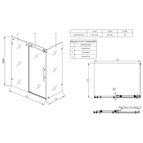 Душова кабіна без піддону Koer SR SC07-120x90x200-TR-01 прозоре скло Easy Clean 8мм, хром (KR5370)