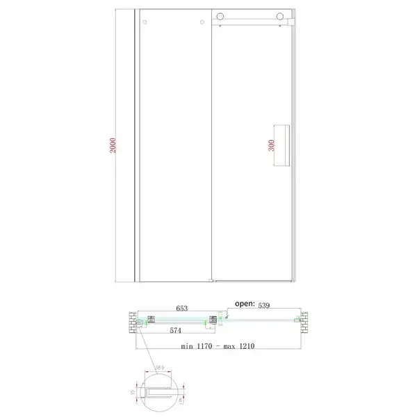 Koer SR SD01-120x200 Двері в нішу, графіт (KR5378)