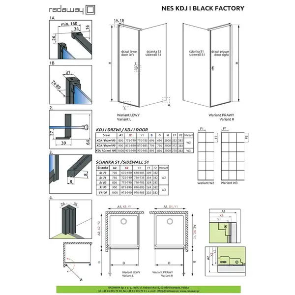 Душові двері NES Black KDJ I 90 Factory ліві, RADAWAY (10022090-54-55L)