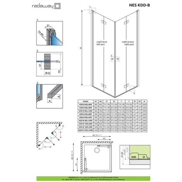 Душова кабіна прямокутна (половина) Nes Black KDD B 90 права, RADAWAY (10024090-54-01R)