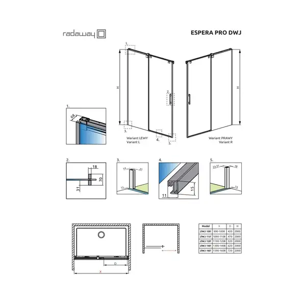 Radaway Espera Pro DWJ 510L Стенка, прозрачная (10091110-01-01L)