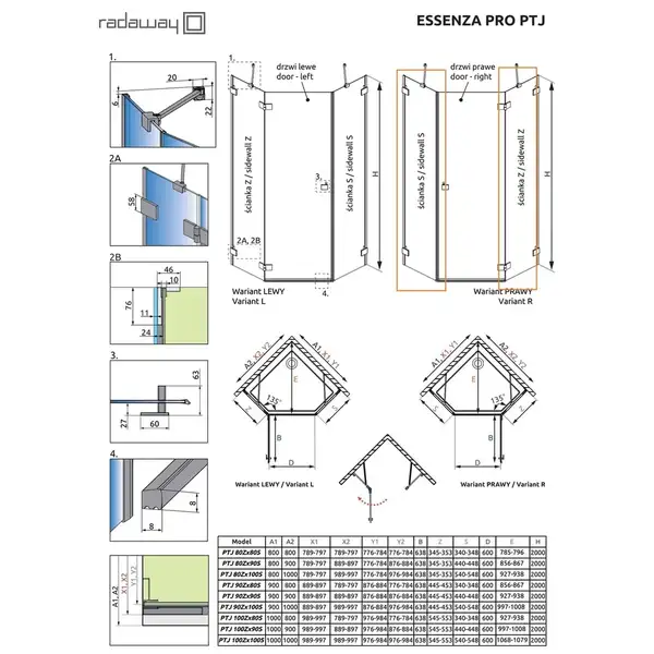 Комплект бокових стінок Essenza Pro PTJ 100 Z x 80 S, RADAWAY (10100800-01-01) Комплект бокових стінок Essenza Pro PTJ 100 Z x 80 S, RADAWAY (10100800-01-01)