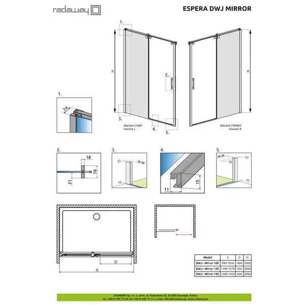 Душові двері Esperа DWJ Mirror 100 L RADAWAY (380110-71L) Душові двері Esperа DWJ Mirror 100 L RADAWAY (380110-71L)