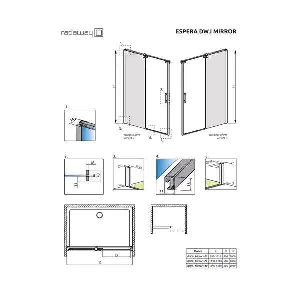 Душова стінка Espera DWJ Mirror 650 ліва, RADAWAY (380214-71L) Душова стінка Espera DWJ Mirror 650 ліва, RADAWAY (380214-71L)
