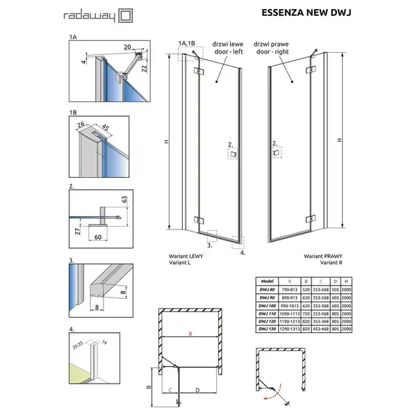 Radaway Essenza New DWJ 130, душевые двери, черные (385017-54-01L) Radaway Essenza New DWJ 130, душевые двери, черные (385017-54-01L)