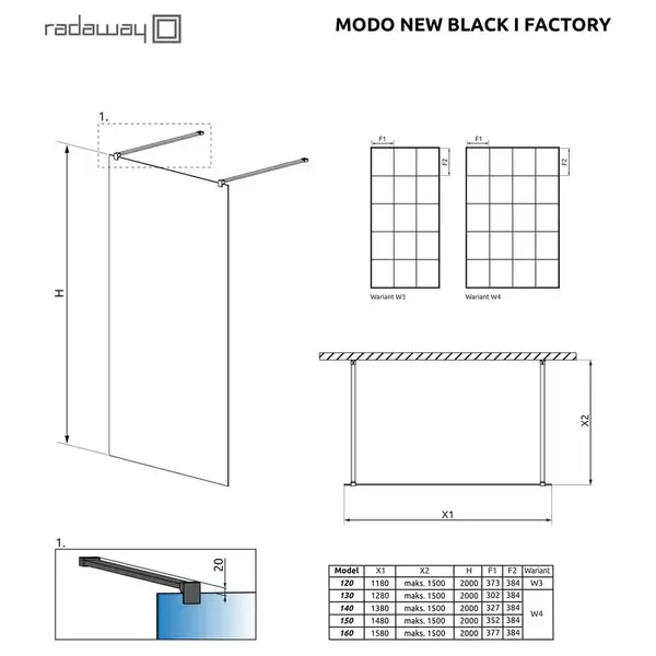 Душова стінка Modo New Black I 130 Factory RADAWAY (388134-54-57)