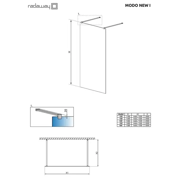 Душова стінка Modo New I 150-180x150-230 RADAWAY (388902-01-01) Душова стінка Modo New I 150-180x150-230 RADAWAY (388902-01-01)