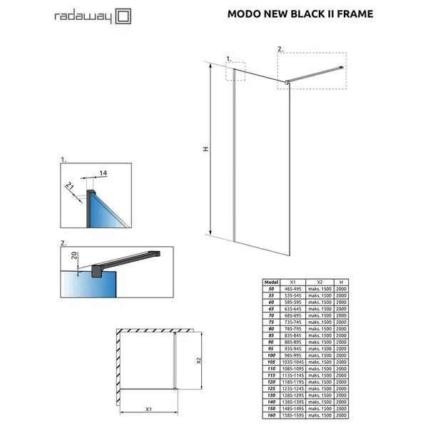 Душова стінка Modo New Black II 70 Frame RADAWAY (389074-54-56) Душова стінка Modo New Black II 70 Frame RADAWAY (389074-54-56)