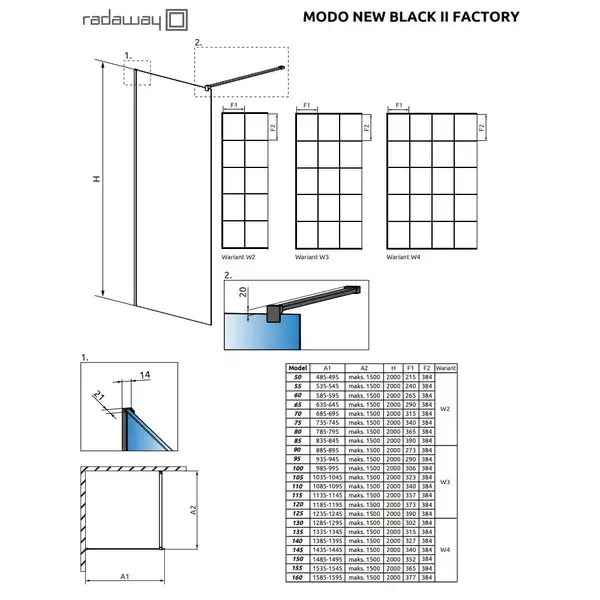 Душова стінка Modo New Black II 155 Factory RADAWAY (389155-54-55) Душова стінка Modo New Black II 155 Factory RADAWAY (389155-54-55)