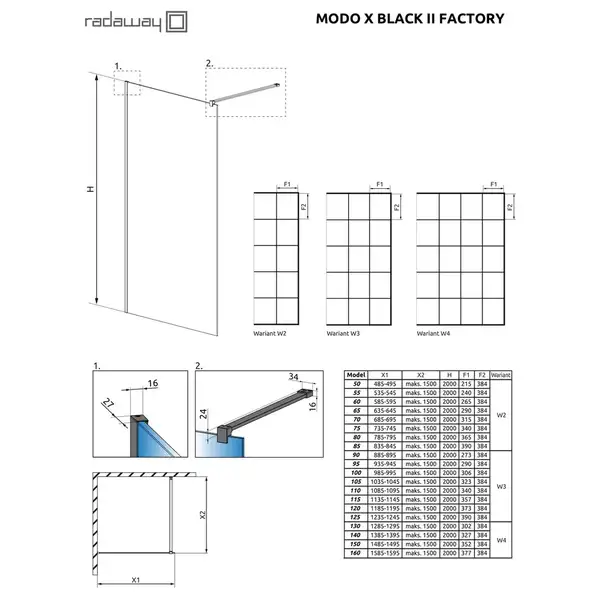 Душова стінка Modo X Black II 50 Factory RADAWAY (389254-54-55) Душова стінка Modo X Black II 50 Factory RADAWAY (389254-54-55)