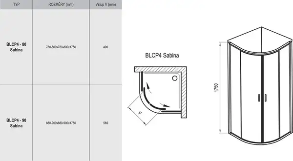 Душова кабіна напівкругла BLCP4-90 SABINA Grape, (3B270140ZG) RAVAK