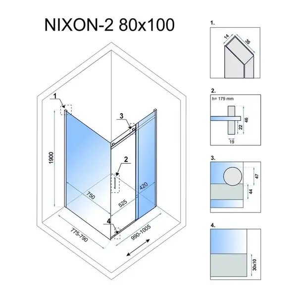 Душова Кабіна REA Nixon 80x100 L KPL-K5010-K5012 (KPL-5010-5012) Душова Кабіна REA Nixon 80x100 L KPL-K5010-K5012 (KPL-5010-5012)