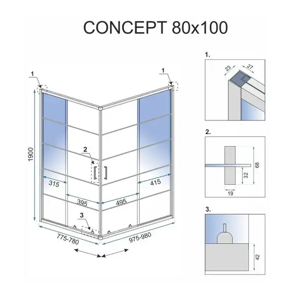 Душова Кабіна REA Concept Чорний 80x100 + Душовий Піддон Savoy Чорний KPL-K6389-K4087 (KPL-6389-4087)