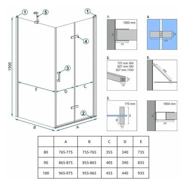 Душова Кабіна REA Molier Хром 90x90 KPL-8539-8535