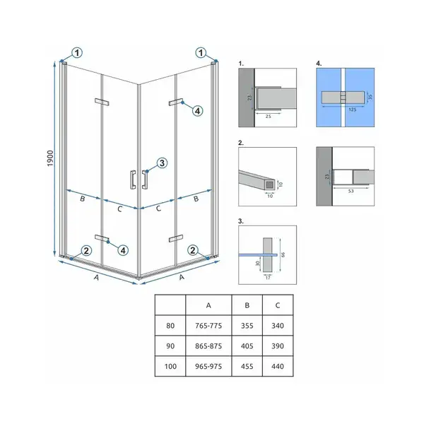 Душова Кабіна REA Molier Хром Double 90x90 KPL-8539-8539 Душова Кабіна REA Molier Хром Double 90x90 KPL-8539-8539