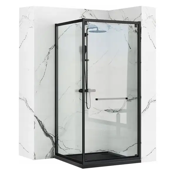 Душова Кабіна REA Space In Чорний 90x90 + Душовий Піддон Чорний Savoy KPL-8881-4803