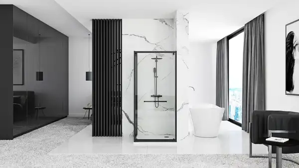 Душова Кабіна REA Space In Чорний 90x90 + Душовий Піддон Чорний Savoy KPL-8881-4803