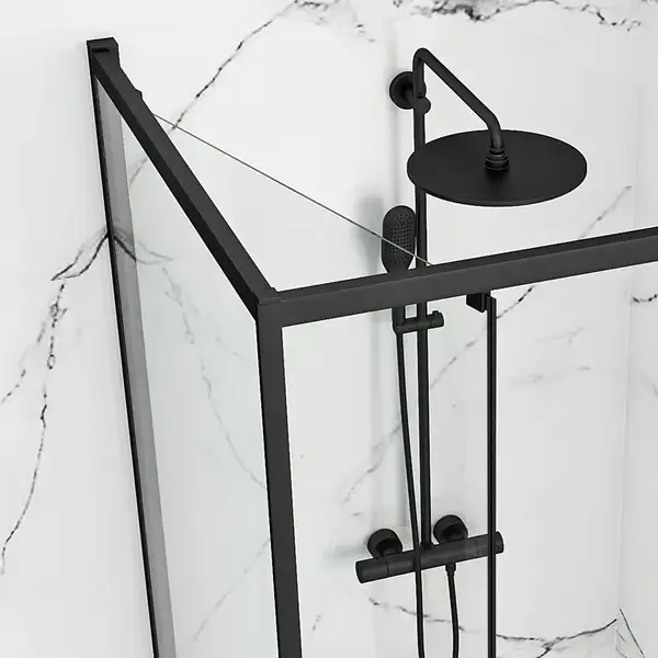 Душова Кабіна REA Space In Чорний 90x90 + Душовий Піддон Чорний Savoy KPL-8881-4803