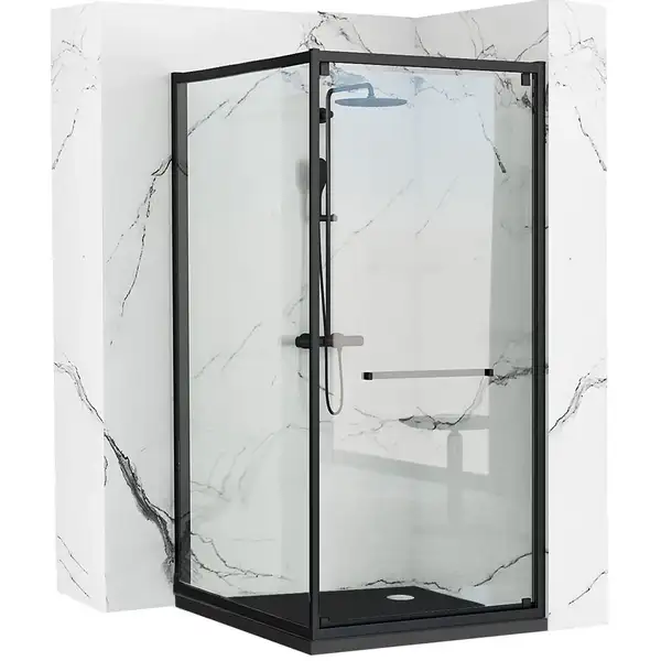 Душова Кабіна REA Space In Чорний 80x100 + Душовий Піддон Savoy Чорний KPL-8882-4087