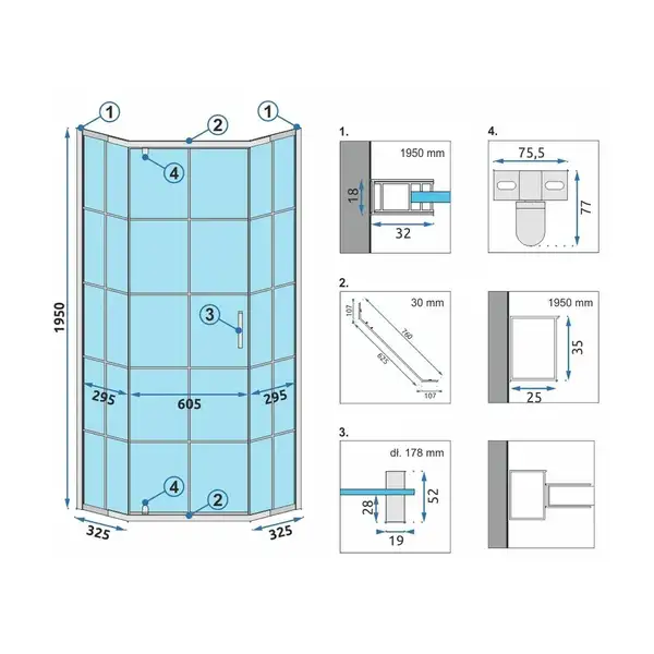Душова Кабіна REA HEX 80x80 + Душевий Піддон 80x80 KPL-8969-8543 Душова Кабіна REA HEX 80x80 + Душевий Піддон 80x80 KPL-8969-8543