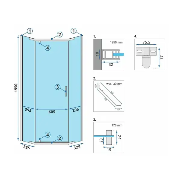 Душова Кабіна Rea Axin 80x80 + Душовий Піддон 80x80 KPL-K8778-8544 Душова Кабіна Rea Axin 80x80 + Душовий Піддон 80x80 KPL-K8778-8544
