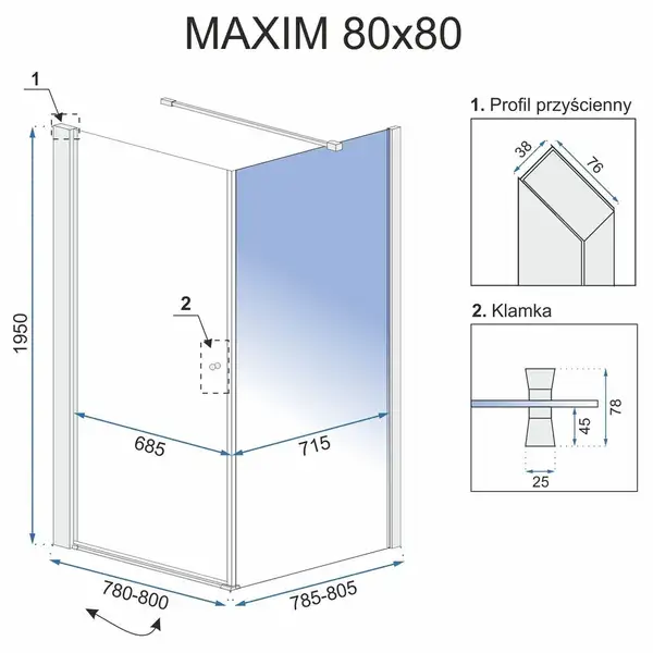 Душова кабіна REA MAXIM 80х80 L (REA-K0264) Душова кабіна REA MAXIM 80х80 L (REA-K0264)