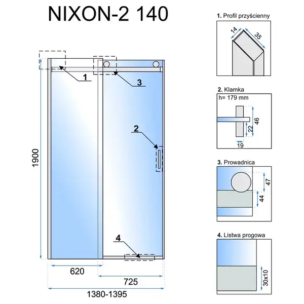 Rea Nixon-2 Душові двері 140 L, хром (REA-K5006)