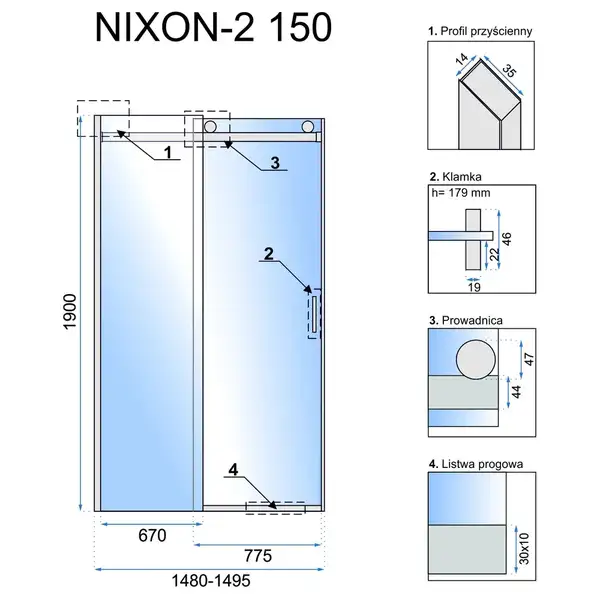 Душевая дверь REA NIXON-2 150 P CHROME (REA-K5009) Душевая дверь REA NIXON-2 150 P CHROME (REA-K5009)