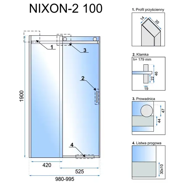 Душові двері REA NIXON-2 100 P (REA-K7440) Душові двері REA NIXON-2 100 P (REA-K7440)
