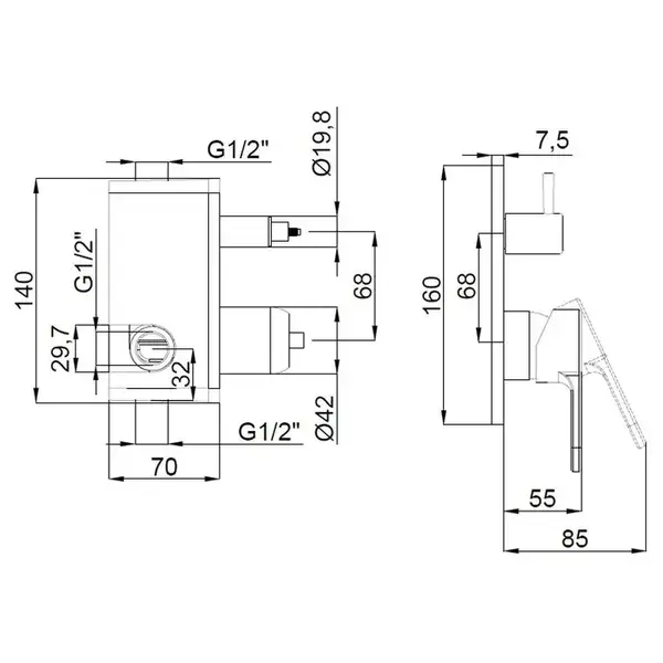 15490721 Lento Optimal Змішувач для ванни вбудовуваний, к-т з душовою системою, хром Adell (15490721)