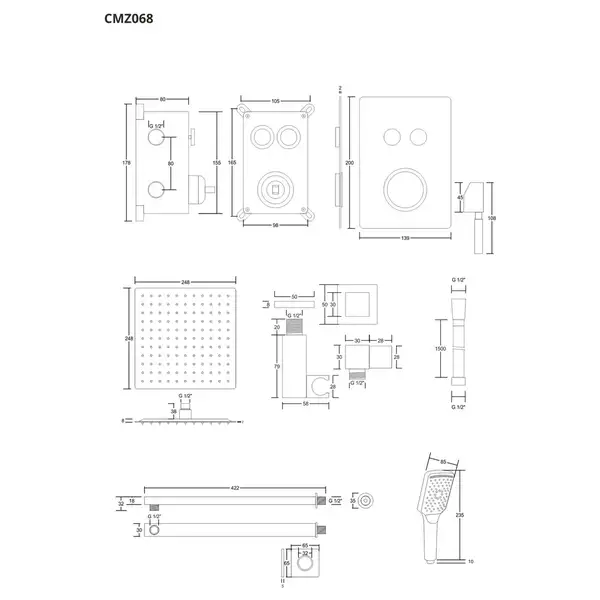 Душовий гарнітур прихованого монтажу Corsan CMZ068CH CHROM + BOX хром (647007)