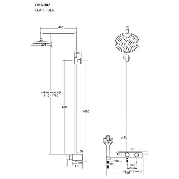 Душовий гарнітур Corsan KLAR FIBER CHROME WHITE (CMN002) Душовий гарнітур Corsan KLAR FIBER CHROME WHITE (CMN002)