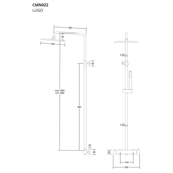 Душовий гарнітур Corsan LUGO BLACK MATT (CMN022) Душовий гарнітур Corsan LUGO BLACK MATT (CMN022)