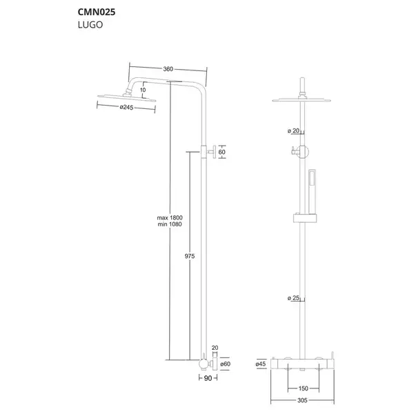 Душовий гарнітур Corsan LUGO CHROME (CMN025) Душовий гарнітур Corsan LUGO CHROME (CMN025)