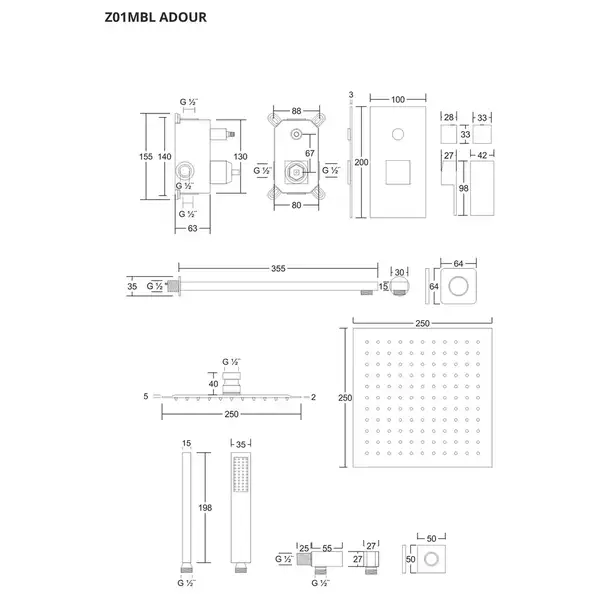 Душевая система CORSAN ADOUR BLACK + BOX скрытого монтажа (Z01MBL)