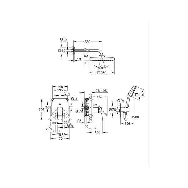 Grohe Cubeo Душевая система скрытого монтажа, хром (1053360000) Grohe Cubeo Душевая система скрытого монтажа, хром (1053360000)
