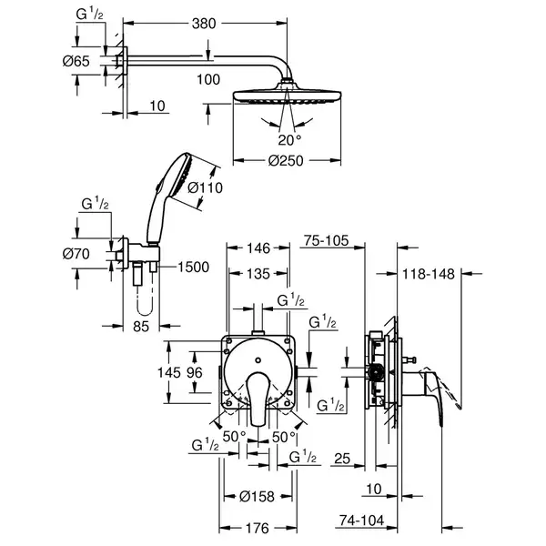 Grohe Eurosmart Душ скрытый, хром (25288000) Grohe Eurosmart Душ скрытый, хром (25288000)