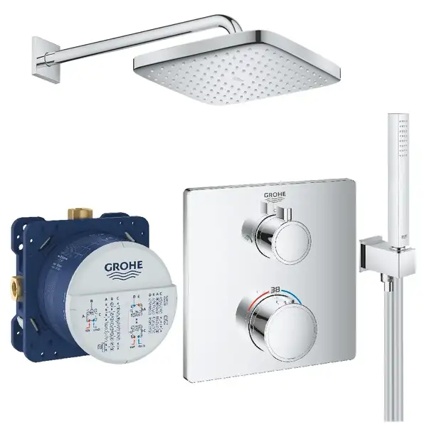 Душевая система скрытого монтажа с термостатом Grohe Grohtherm Cube c Tempesta Cube 250 (цвет - хром) (26415SC0) Душевая система скрытого монтажа с термостатом Grohe Grohtherm Cube c Tempesta Cube 250 (цвет - хром) (26415SC0)